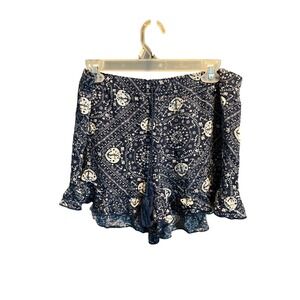 NO BOUNDARIES Navy Blue White Anchor Nautical Print Ruffle Shorts L/G 11-13
